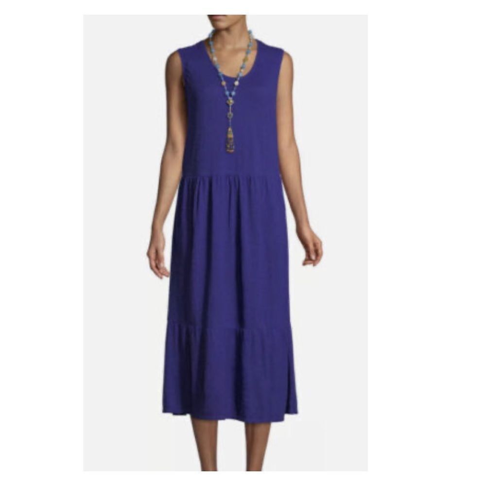 Eileen Fisher Hemp & Cotton Blue Sleeveless Tunic Shift Tank Dress PM M